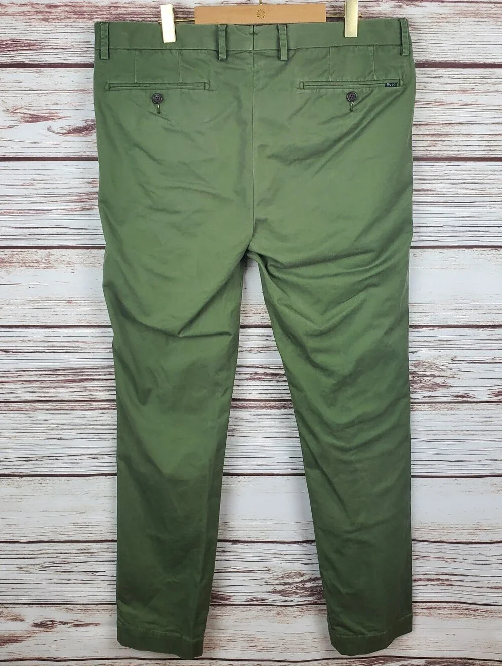 POLO Ralph Lauren Mens 33x32 Olive Green Stretch Slim Fit Chino Khaki Pants